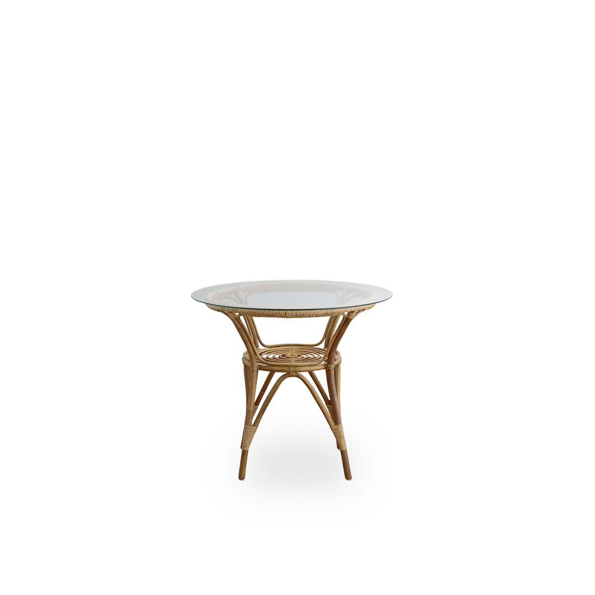 Front view of the Tony rattan café table in antique brown color with 8 mm tempered glass top.
Rattan frame handcrafted in high-quality Indonesian rattan.