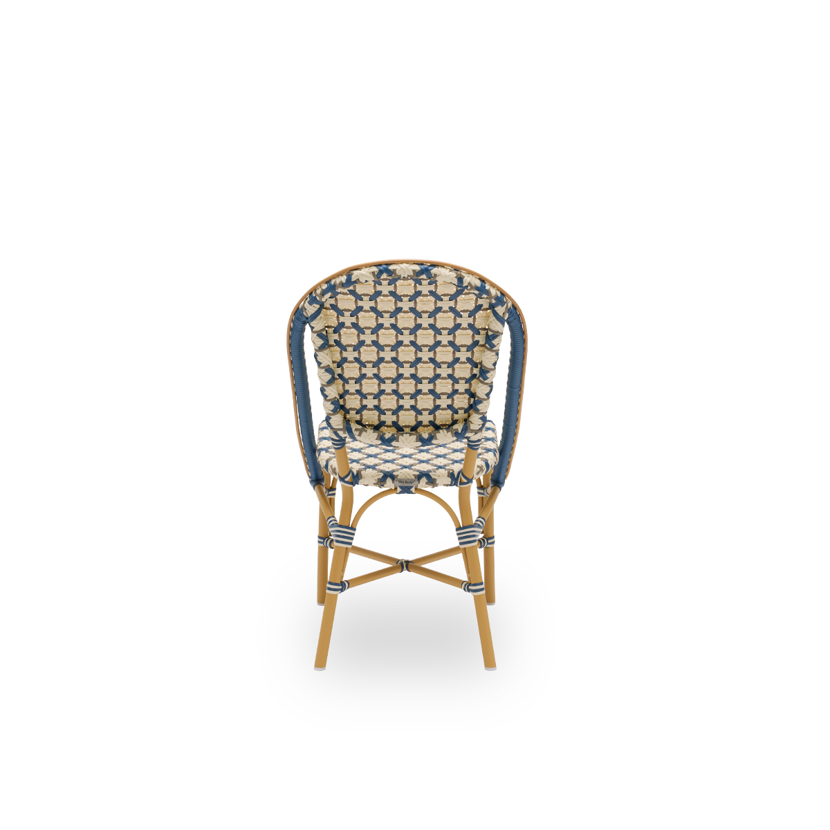This is a close-up image of Sofie in almond aluminium frame starweave ivory navy blue cappuccino artfibre.