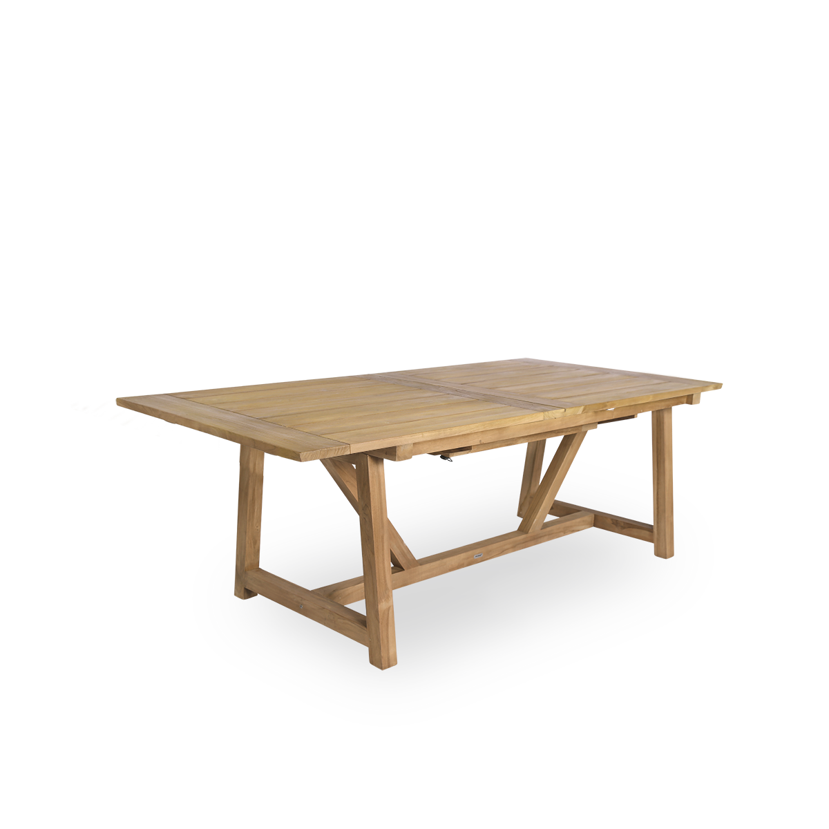 This is a close-up image of George Exterior Extendable Table 200(280) in outdoor Teak.