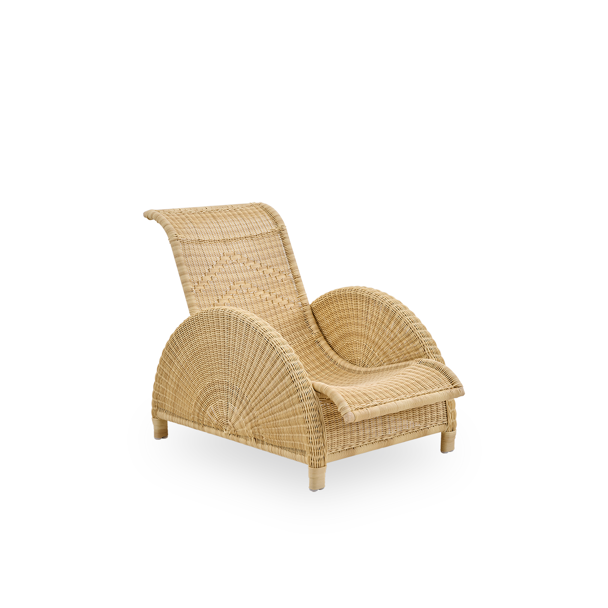 Side view of Paris outdoor lounge chair, iconic design by Arne Jacobsen. Aluminium frame fully woven with ArtFibre.