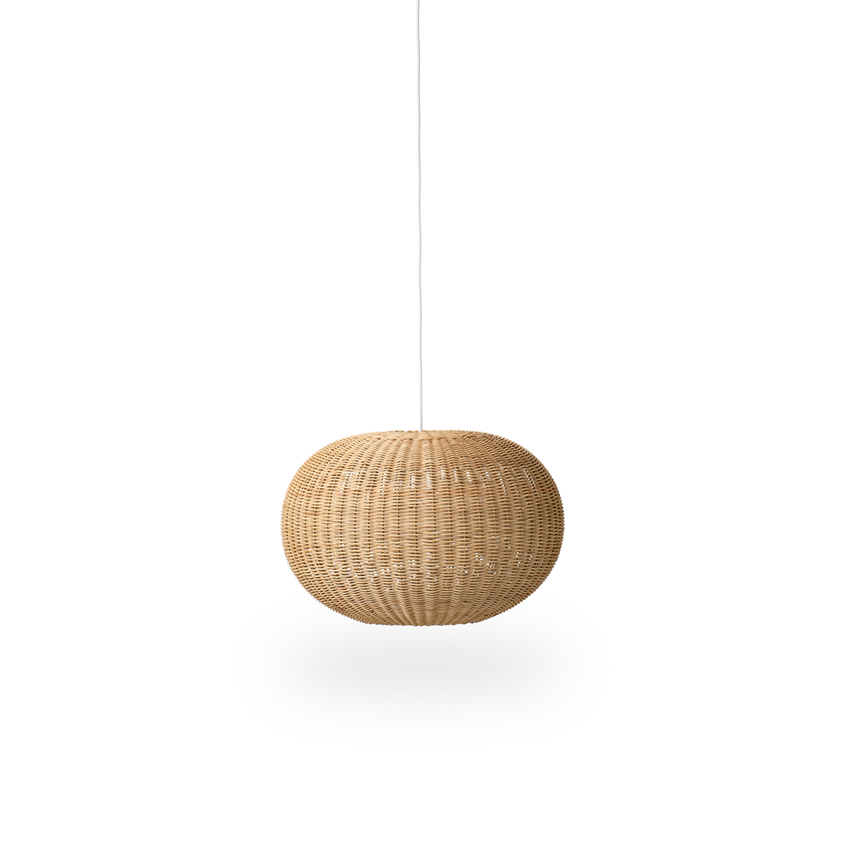 Tangelo rattan lampshade designed by Darcy Clarke, size Medium, Ø49 cm. Handcrafted in rattan with an inner steel frame giving it a good weight and stability.