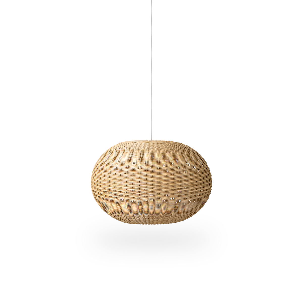Tangelo rattan lampshade designed by Darcy Clarke, size Large, Ø62 cm. Handcrafted in rattan with an inner steel frame giving it a good weight and stability.
