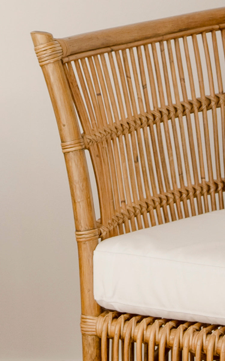 This is a close-up image of Donatello Lounge Chair in antique rattan.