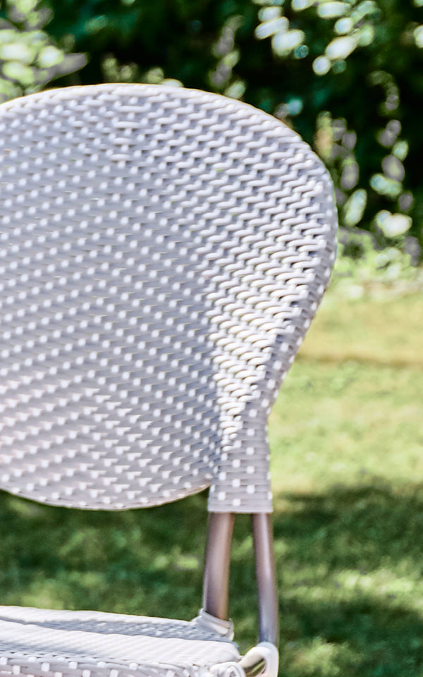This is a close-up image of Isabell in taupe aluminium frame Grey w white dot ArtFibre.
