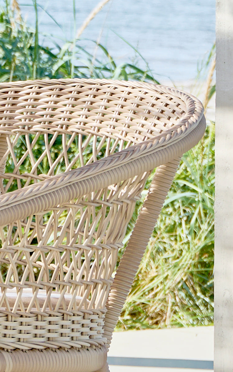 This is a close-up image of Exterior Dining Chair in natural ArtFibre Aluminium.