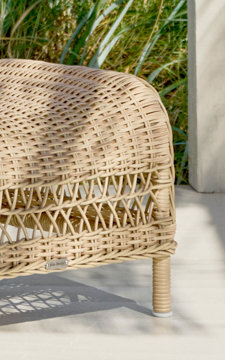 This is a close-up image of Dawn Footstool in natural ArtFibre Aluminium.