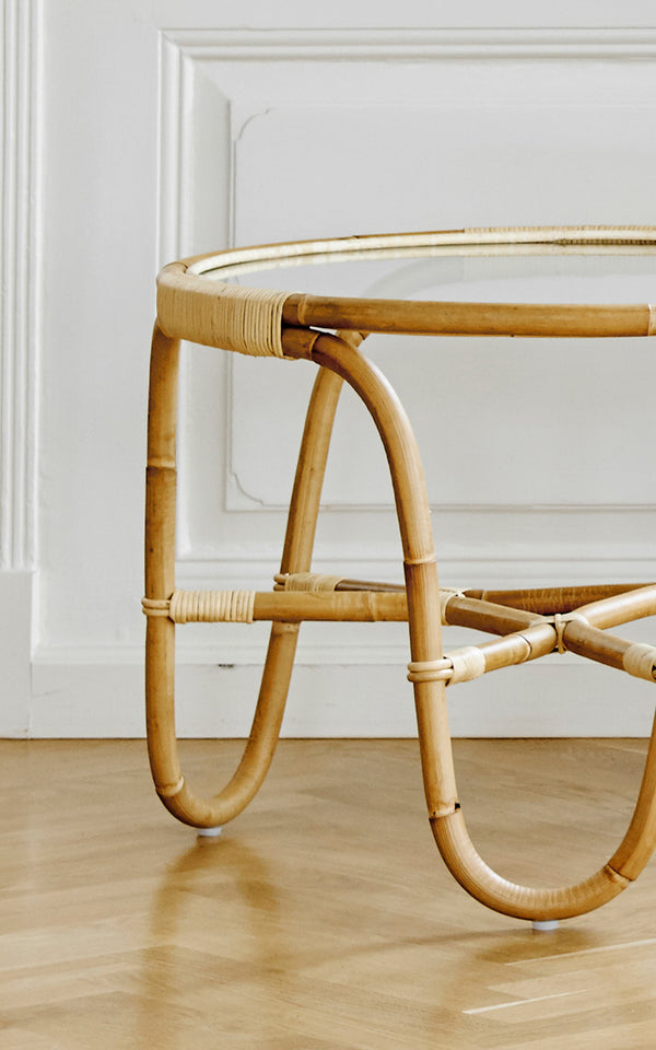 This is a close-up image of Charlottenborg Coffee Table in polished Natural Rattan.