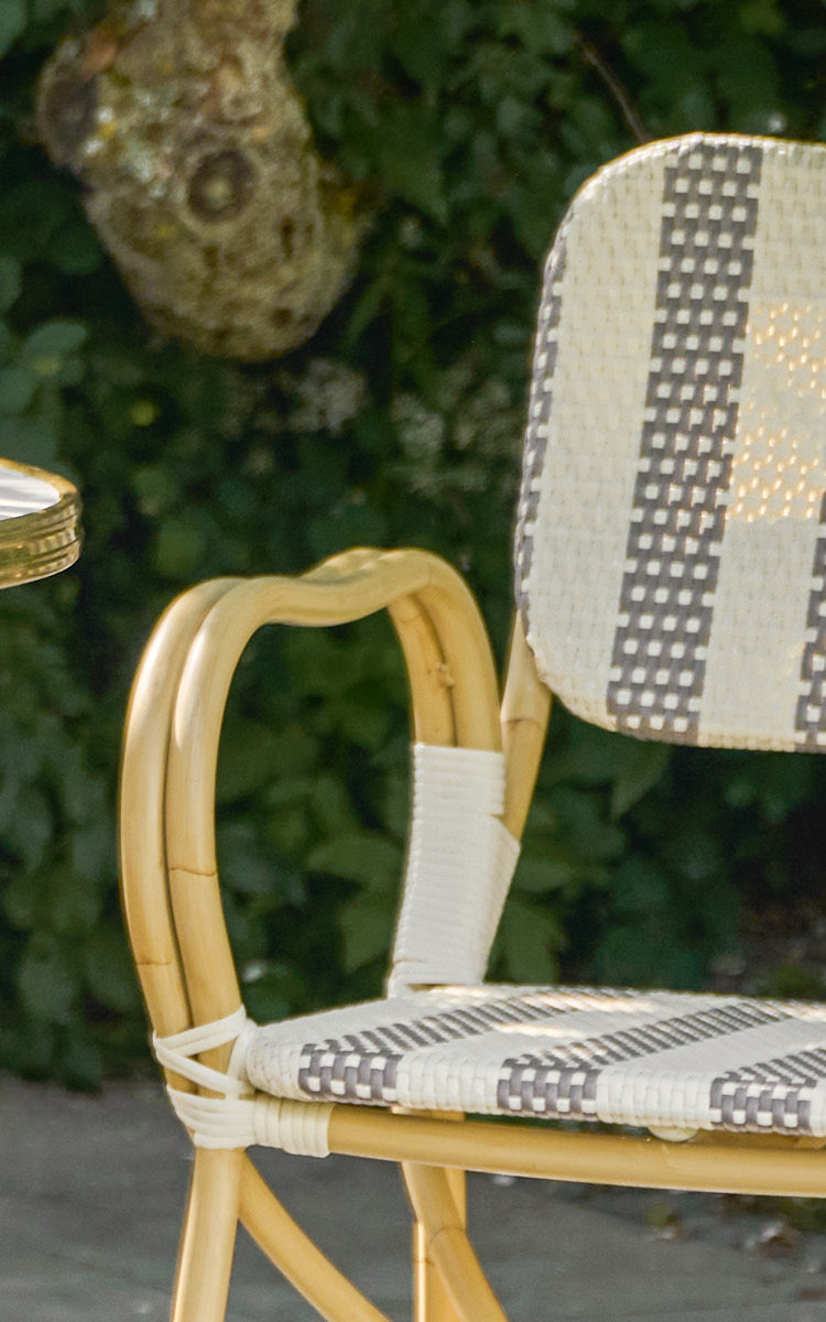This is a close-up image of Bistro Exterior Chair in natural Aluminium ArtFibre.