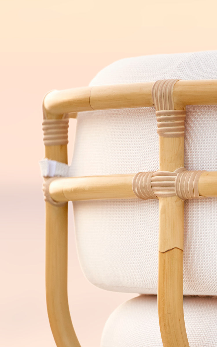 This is a close-up image of Coco Exterior Lounge Chair in natural Aluminium ArtFibre.