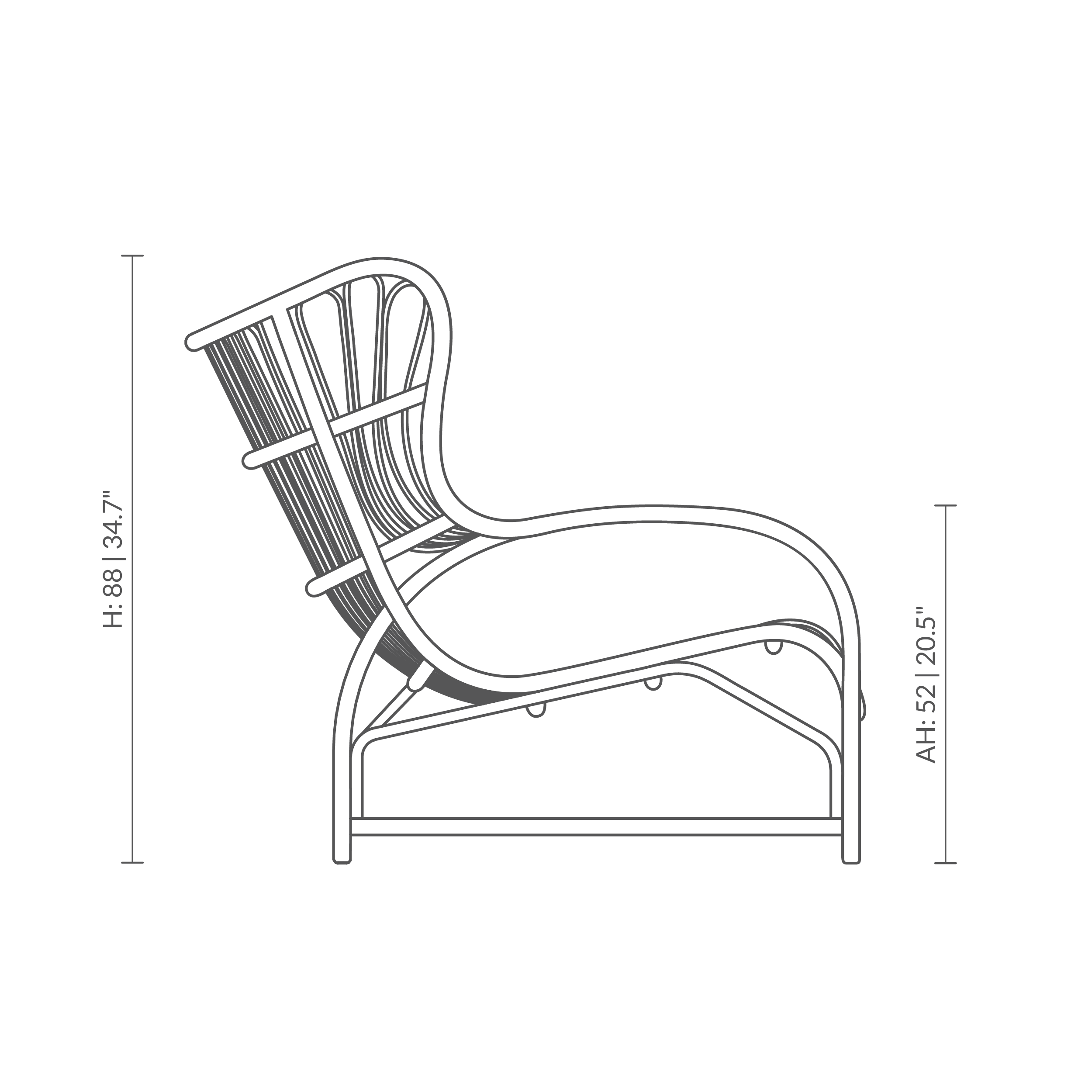 This is a dimensions diagram of VB-17 - Teddy Lounge Chair. Technical drawing showing product measurements.
