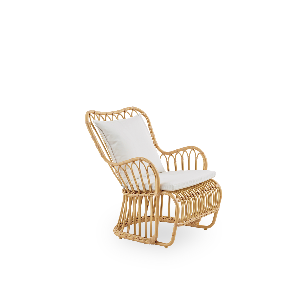 Side view of Tulip outdoor lounge chair designed by Tove Kindt-Larsen, with soft organic lines. Aluminium frame in rattan look with ArtFibre bindings.