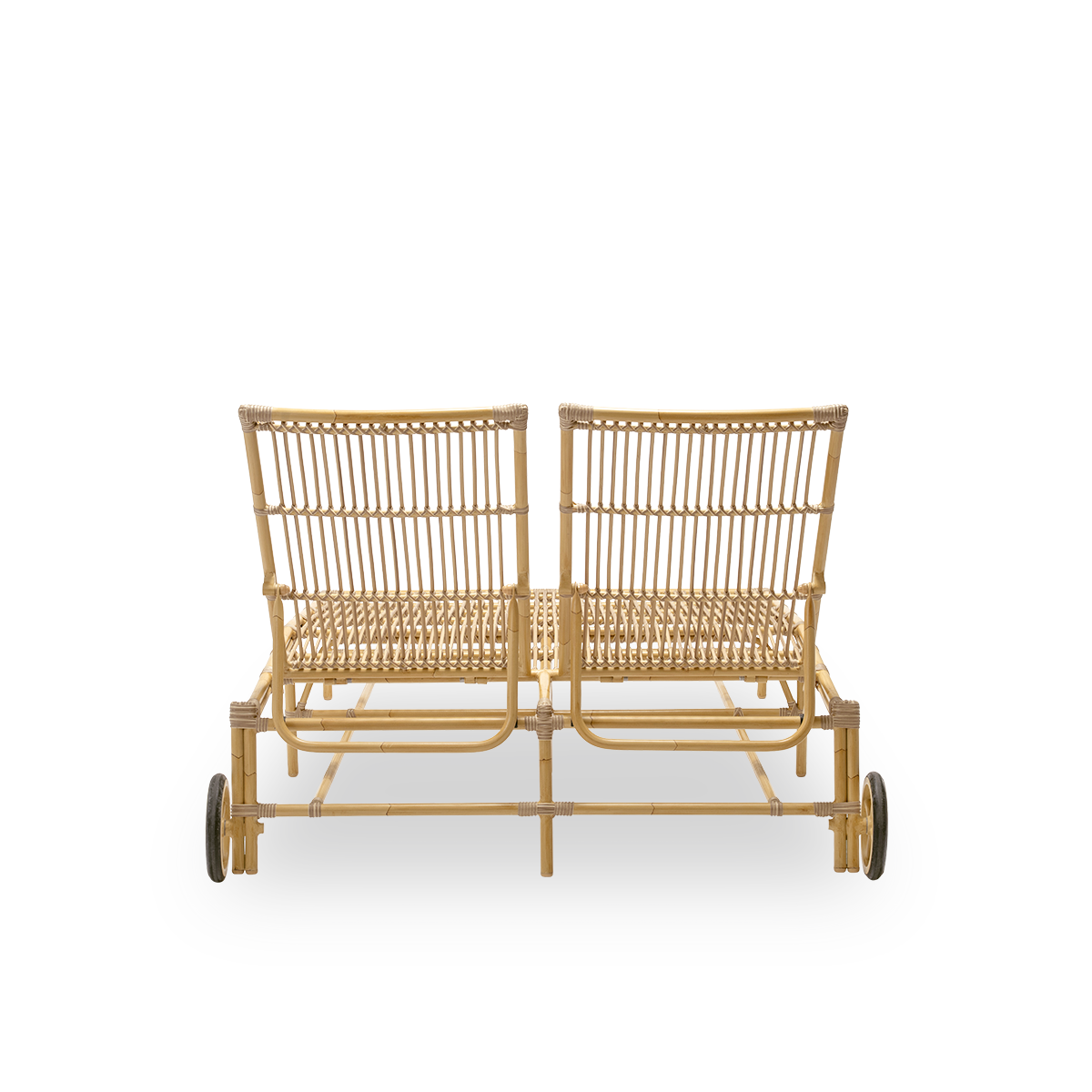 Plain back view of the Julietta exterior double sunbed, in natural aluminium and ArtFibre. Designed by Sika-Design and built in weather-resistant materials for two to share. Handwoven in weather-resistant ArtFibre on an aluminium frame for outdoor use.