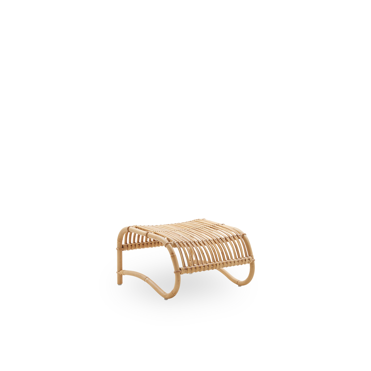 Side view of Teddy rattan footstool designed by Viggo Boesen. Handcrafted in high quality rattan.