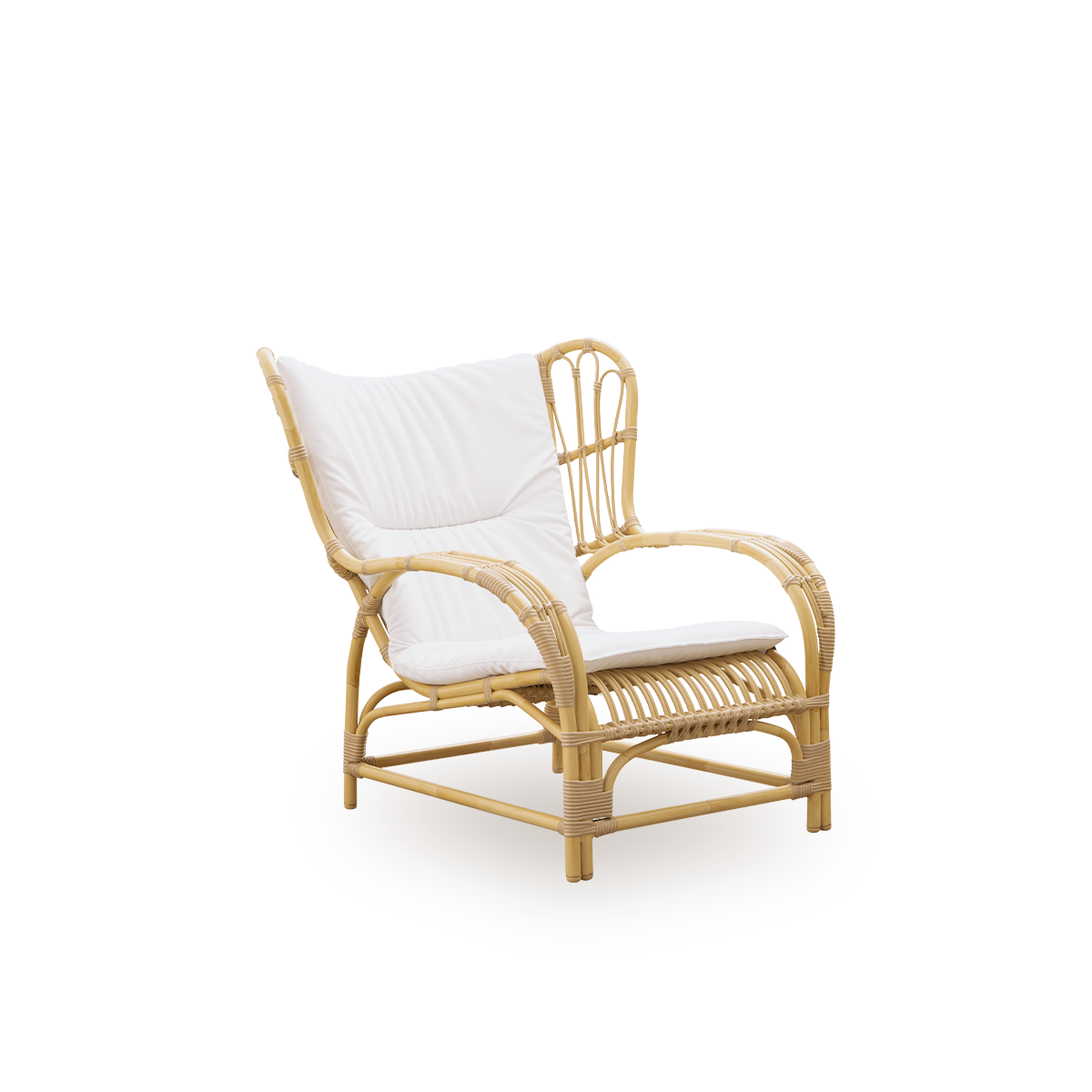 Side view of Teddy Exterior lounge chair designed by Viggo Boesen. Big embracing lounge chair made from aluminium frame in rattan look with ArtFibre bindings.