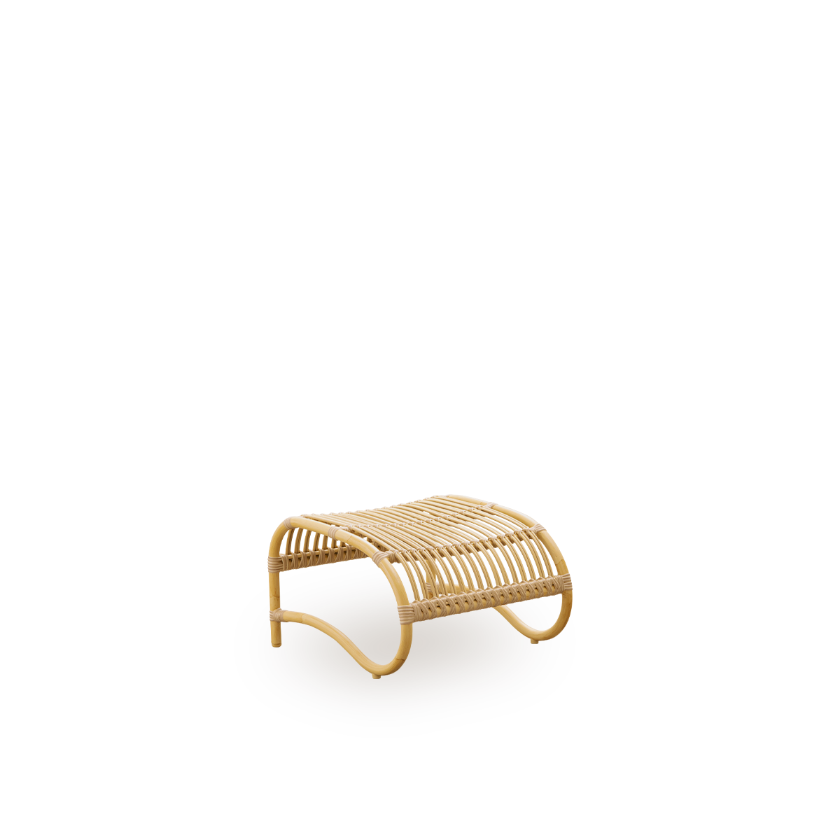 Side view of Teddy Exterior footstool designed by Viggo Boesen. Aluminium frame in rattan look with ArtFibre bindings.