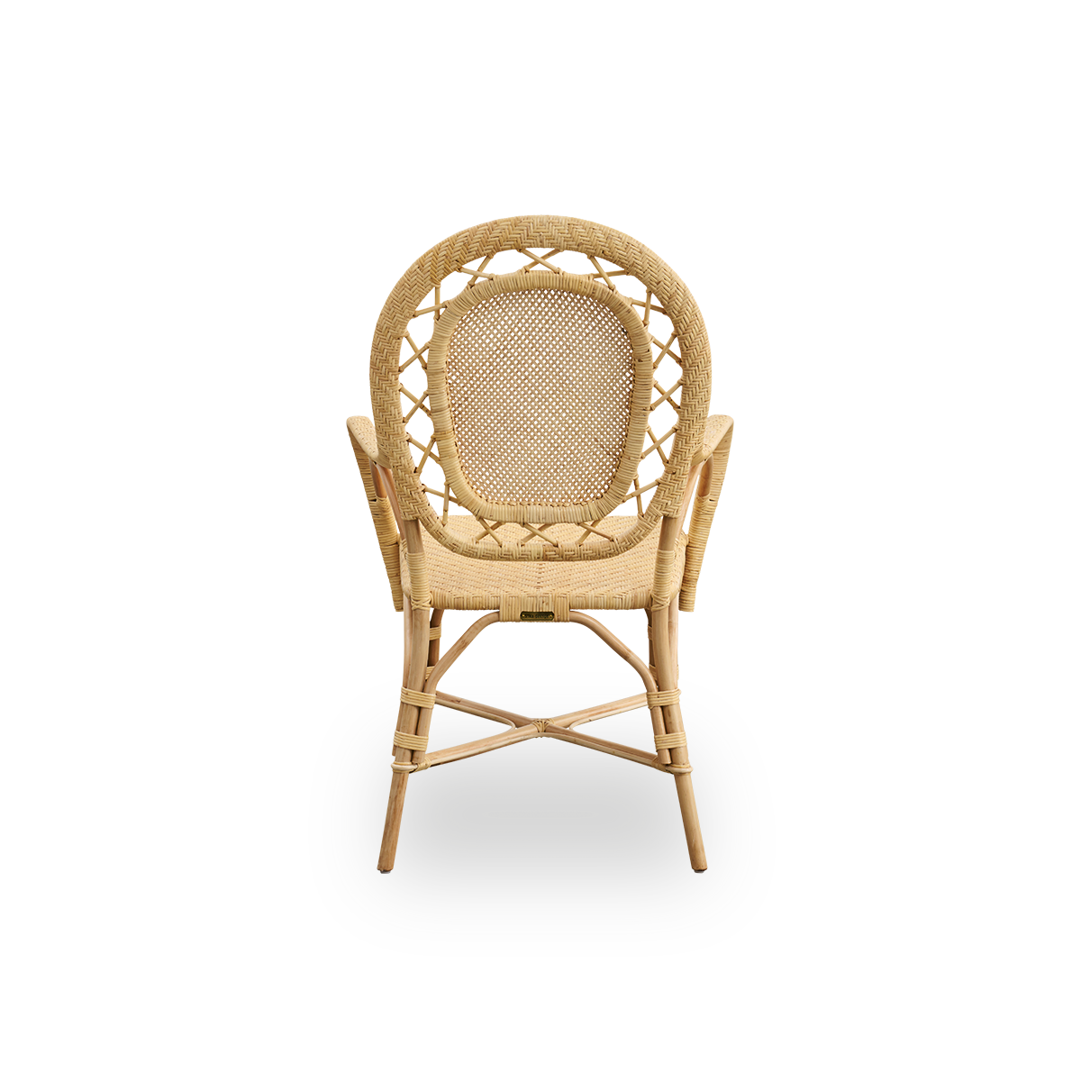 Plain back view of Romantica dining chair in Natural color. Elegant, romantic wicker dining chair with round backrest and fully woven seat in charming Danish design. Handcrafted from high-quality Indonesian rattan.