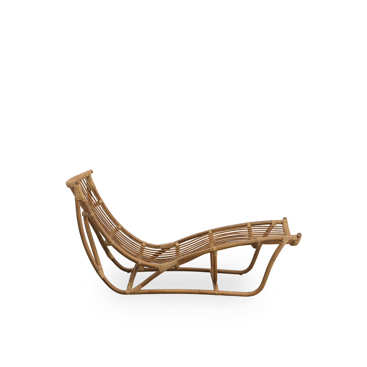 Plain side view of Michelangelo daybed in Antique brown rattan color. Handcrafted from high-quality Indonesian rattan.