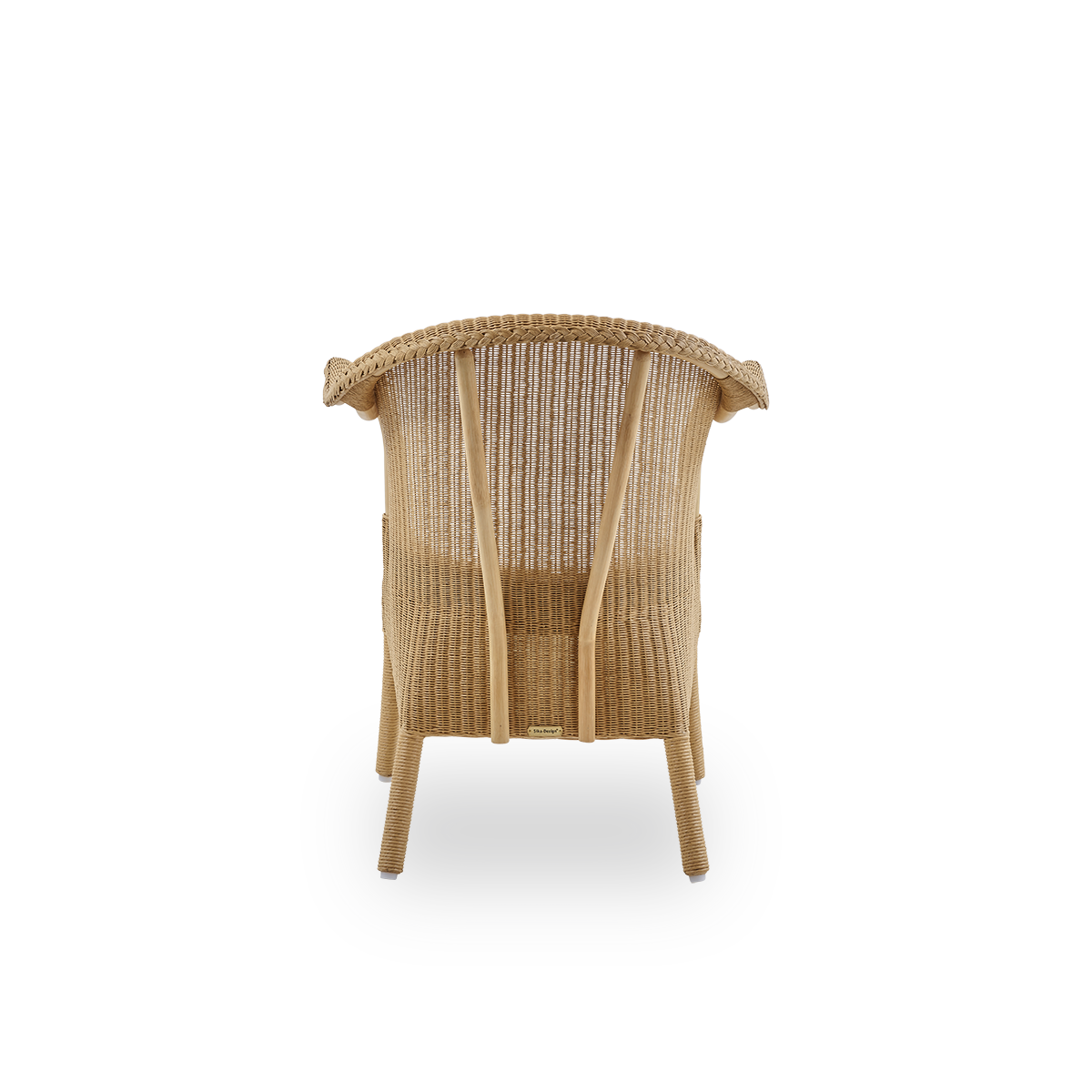 Plain back view of Classic dining chair, a fully woven wicker dining chair handcrafted in Lloyd Loom material. The Classic chair features armrests and a high backrest for extra comfort and support.