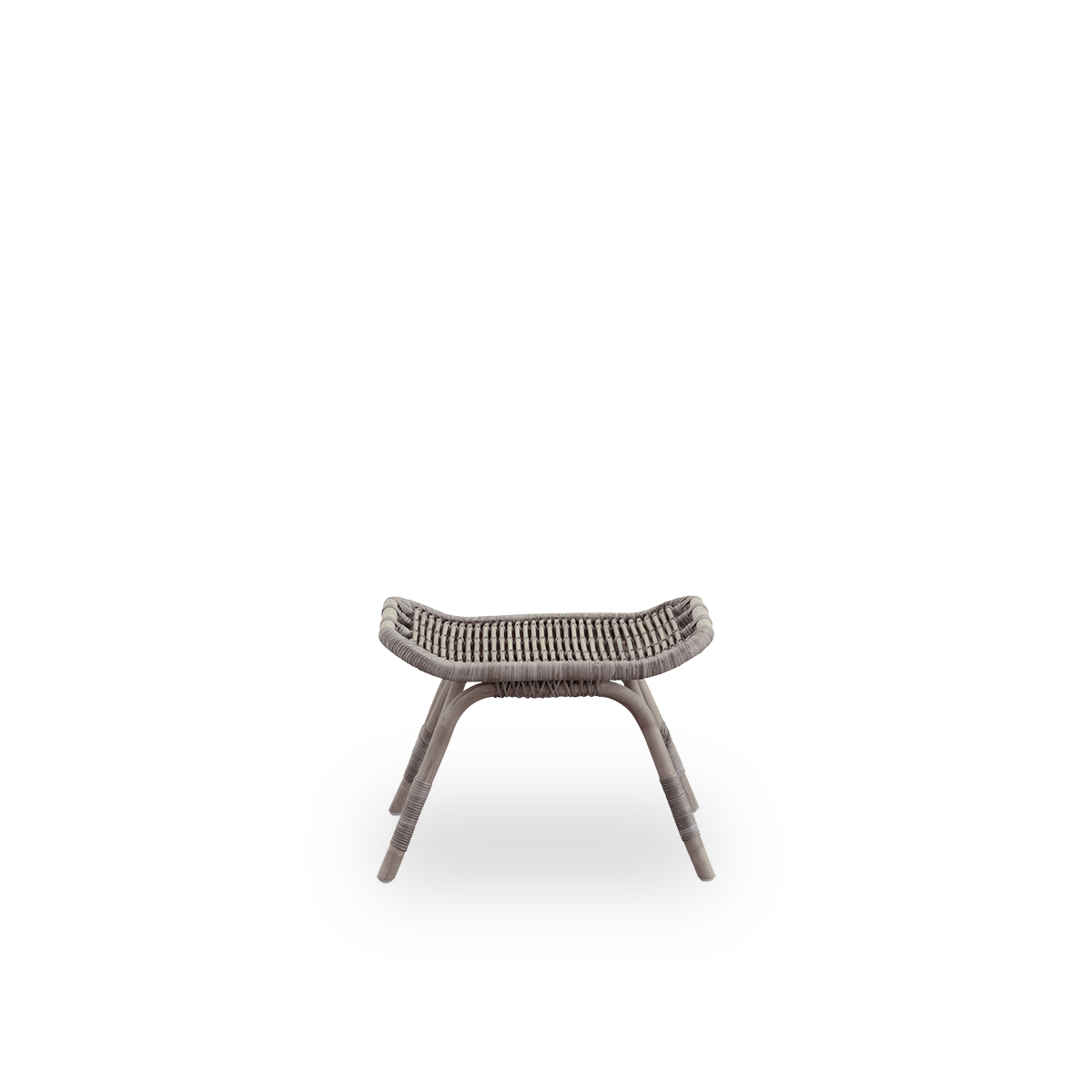 Front view of the Monet footstool in taupe color handcrafted from high-quality Indonesian rattan.