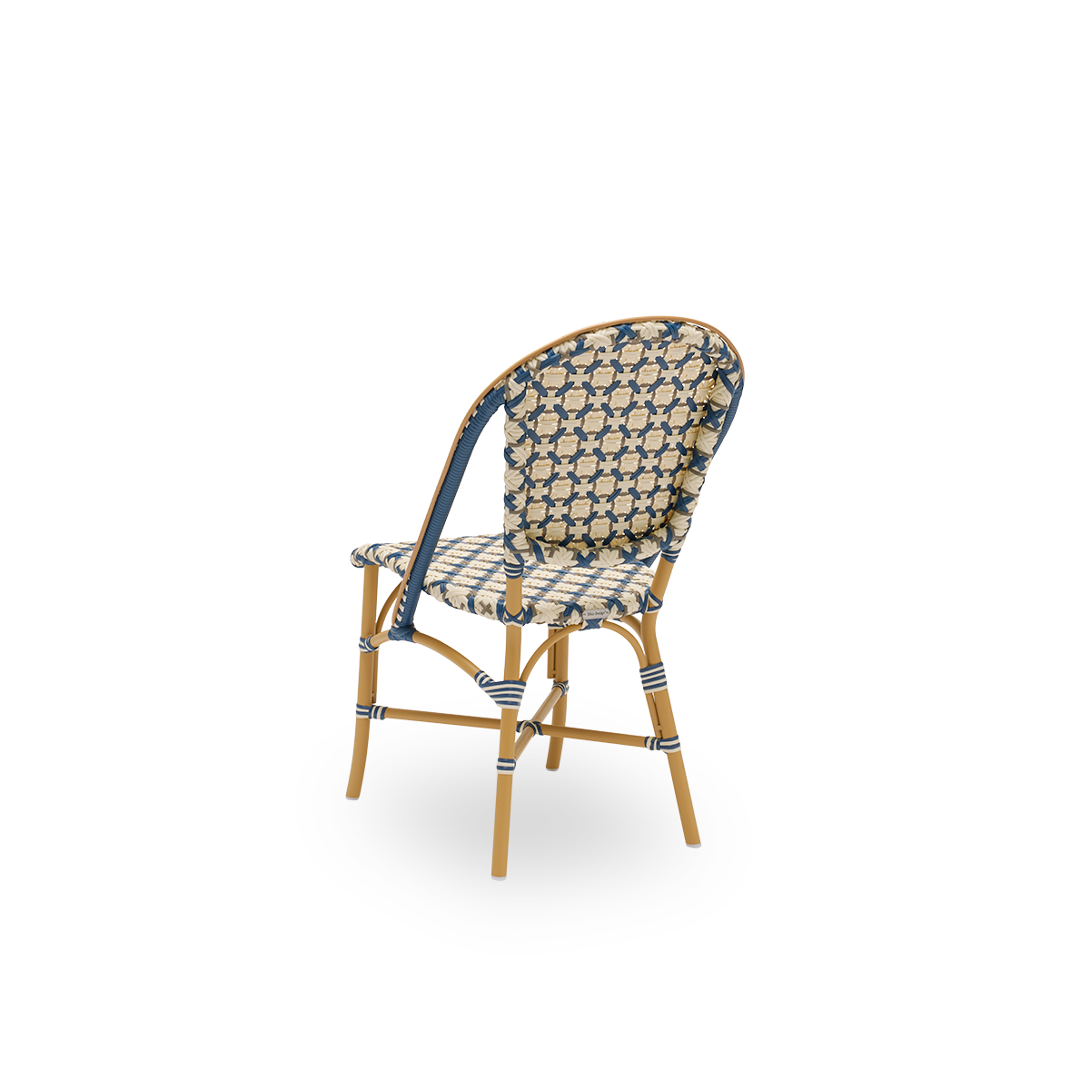 This is a close-up image of Sofie in almond aluminium frame starweave ivory navy blue cappuccino artfibre.