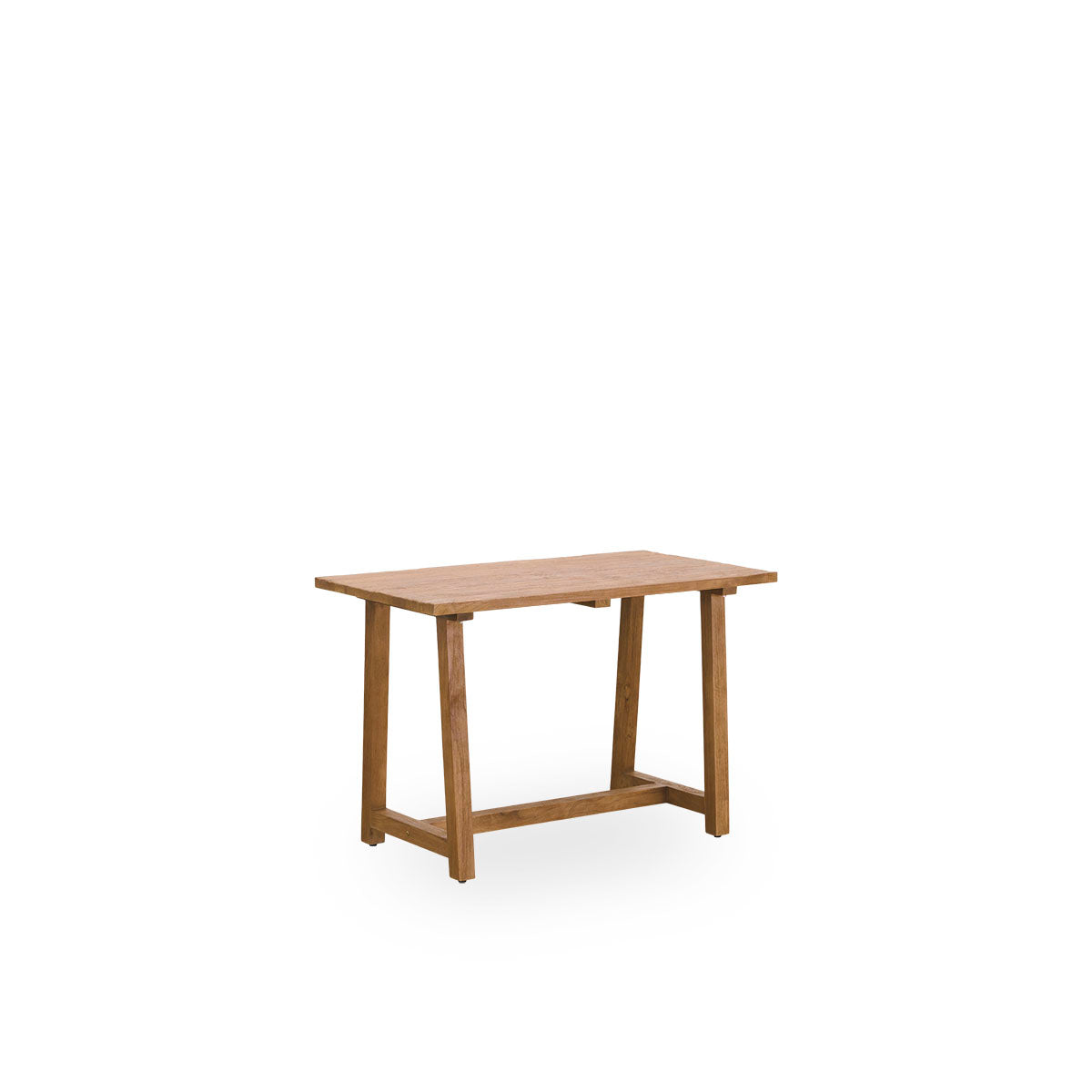Side view of Lucas indoor teak desk in elegant, patinated teak for a rustic look in natural chestnut color.