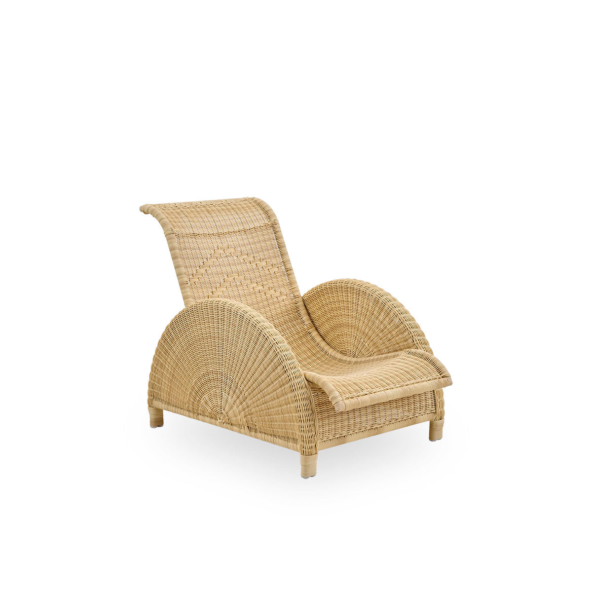 Side view of Paris outdoor lounge chair, iconic design by Arne Jacobsen. Aluminium frame fully woven with ArtFibre. 