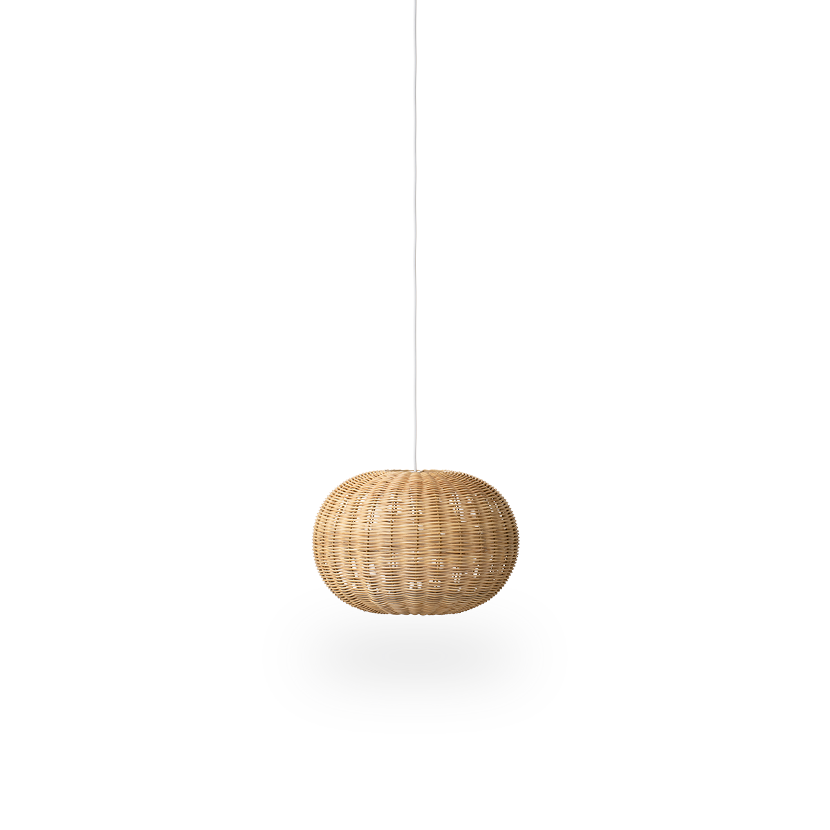 Tangelo rattan lampshade designed by Darcy Clarke, size Small, Ø37 cm. Handcrafted in rattan with an inner steel frame giving it a good weight and stability.