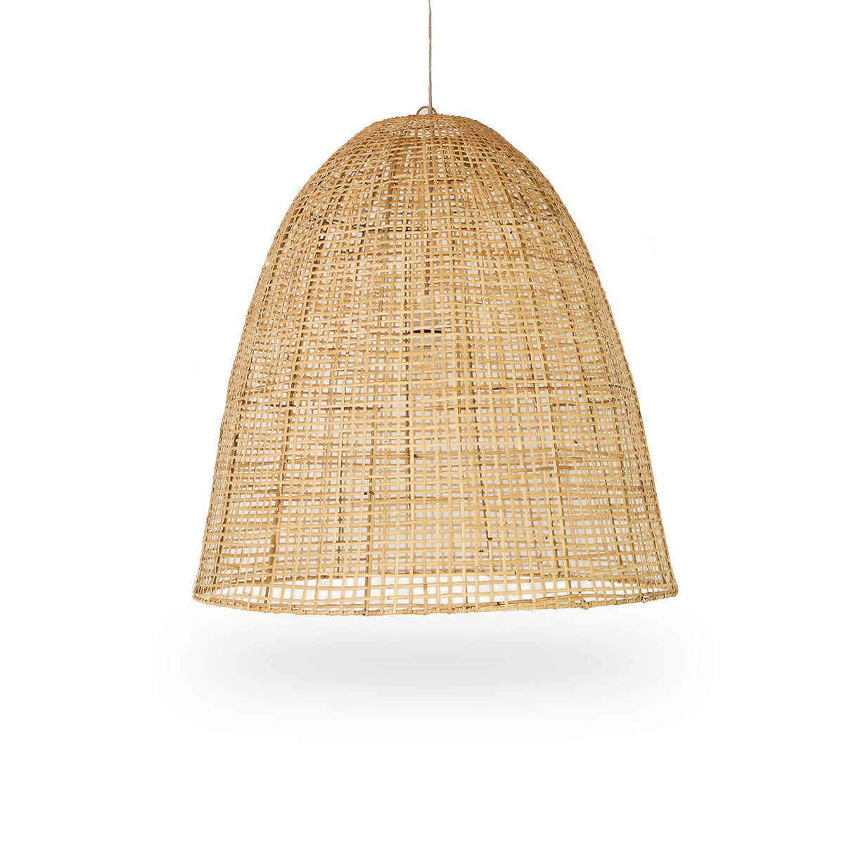 Showroom lampshade handcrafted from high-quality Indonesian rattan. Big lampshade in open rattan weave, height 70 cm.