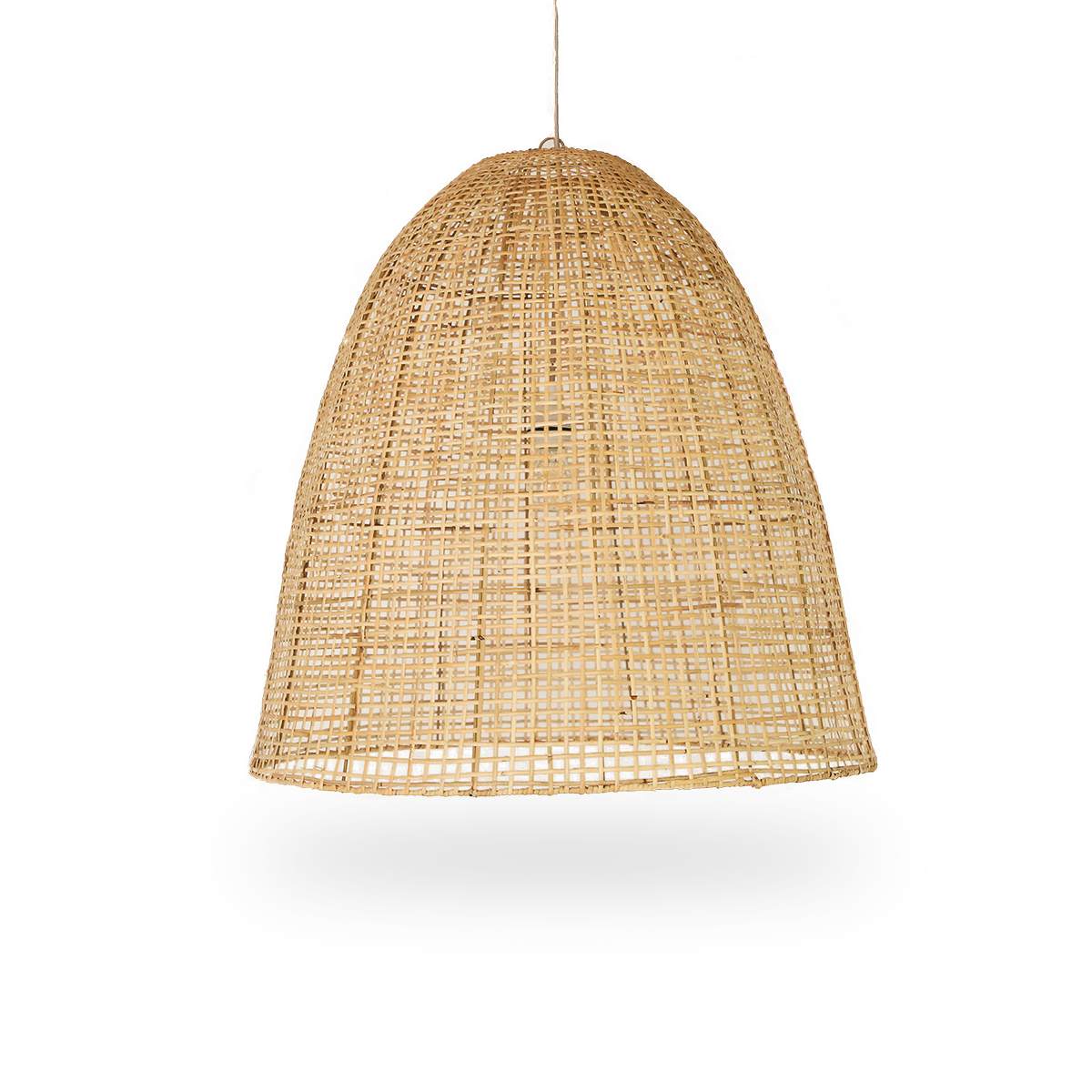 Showroom lampshade handcrafted from high-quality Indonesian rattan. Big lampshade in open rattan weave, height 70 cm.