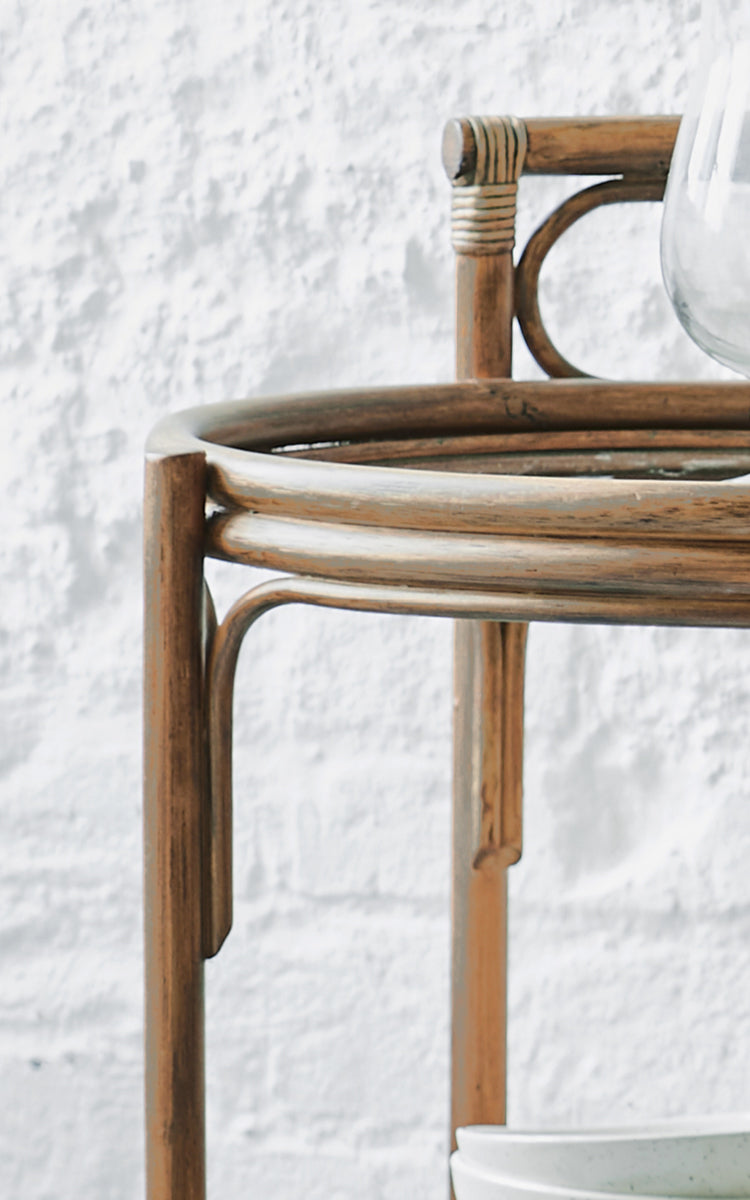 Round bar cart in rattan and wicker | Romeo Trolley