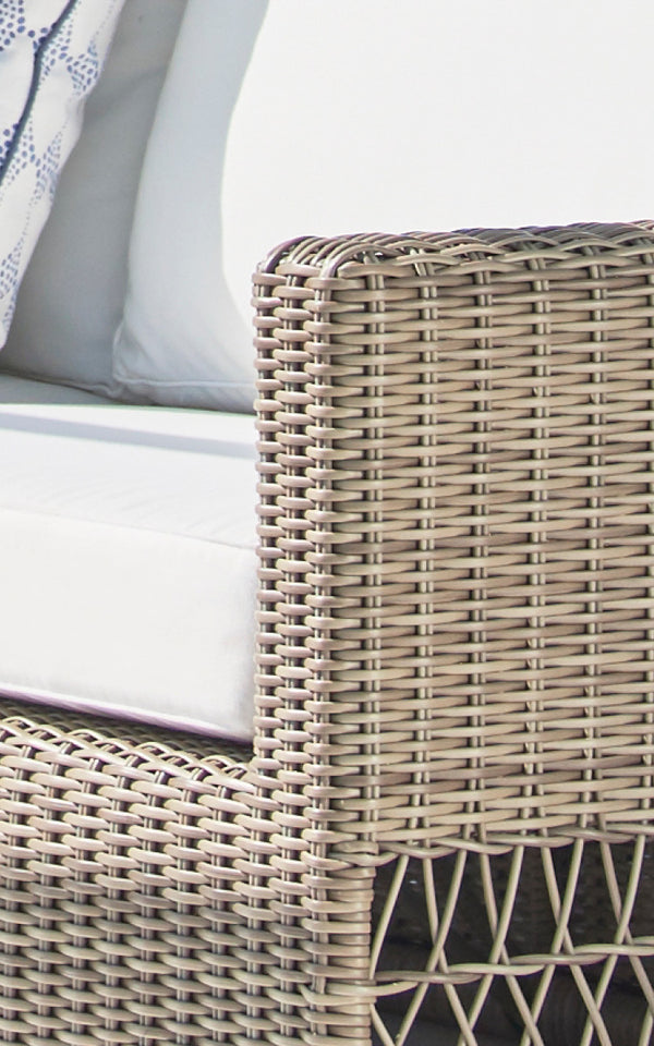 This is a close-up image of Carrie Lounge Chair in antique Grey ArtFibre Aluminium.