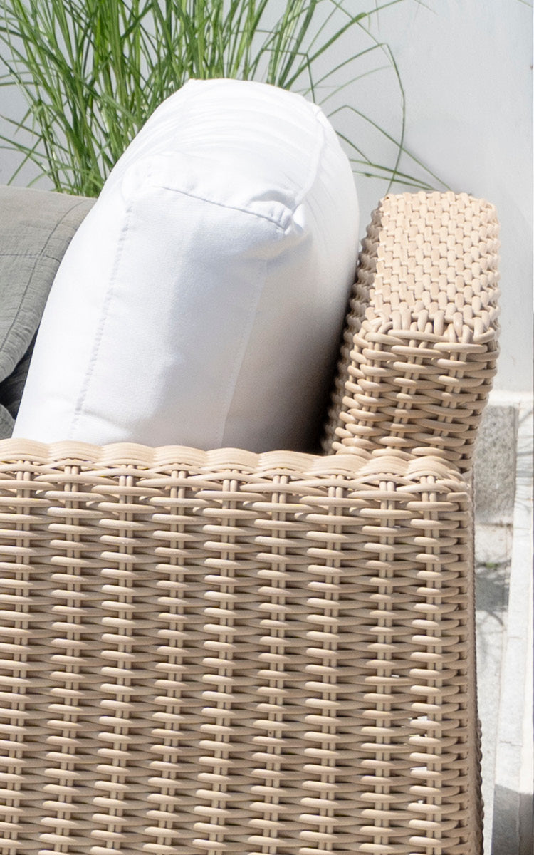 This is a close-up image of Carrie Lounge Chair in natural ArtFibre Aluminium.