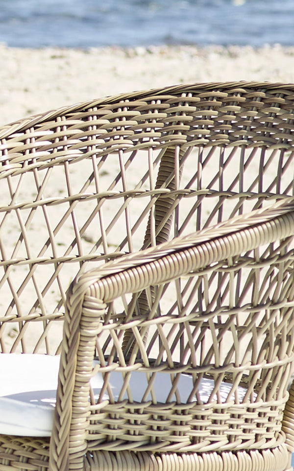 This is a close-up image of Exterior Dining Chair in antique Grey ArtFibre Aluminium.