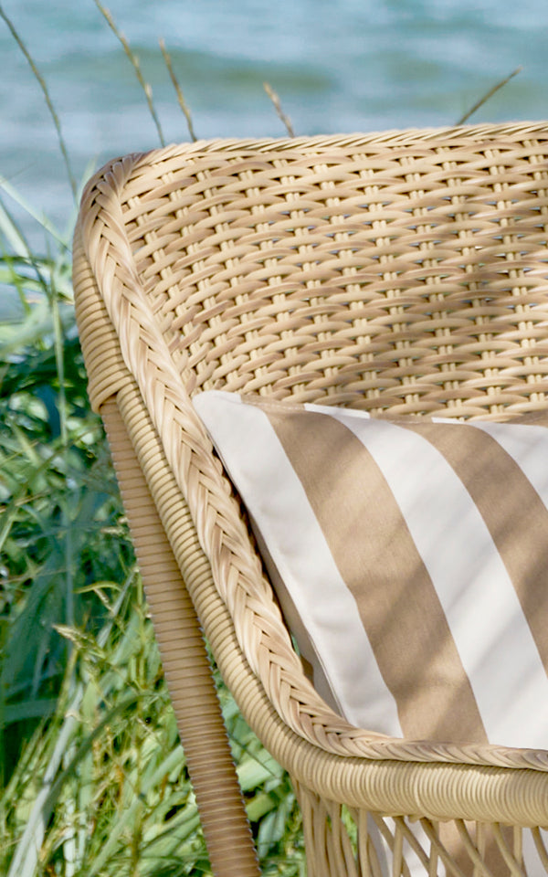 This is a close-up image of Dawn Lounge Chair in natural ArtFibre Aluminium.