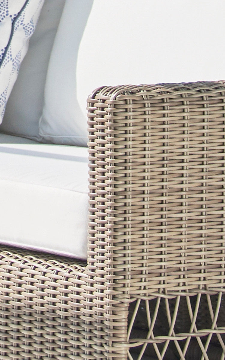 This is a close-up image of Carrie Sofa in antique Grey ArtFibre Aluminium.