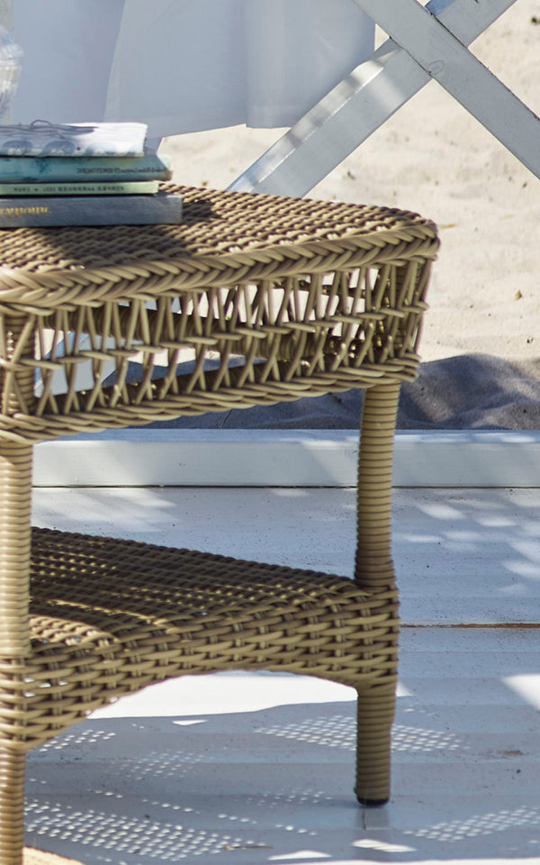 This is a close-up image of Susy Side Table in antique Grey ArtFibre Aluminium.