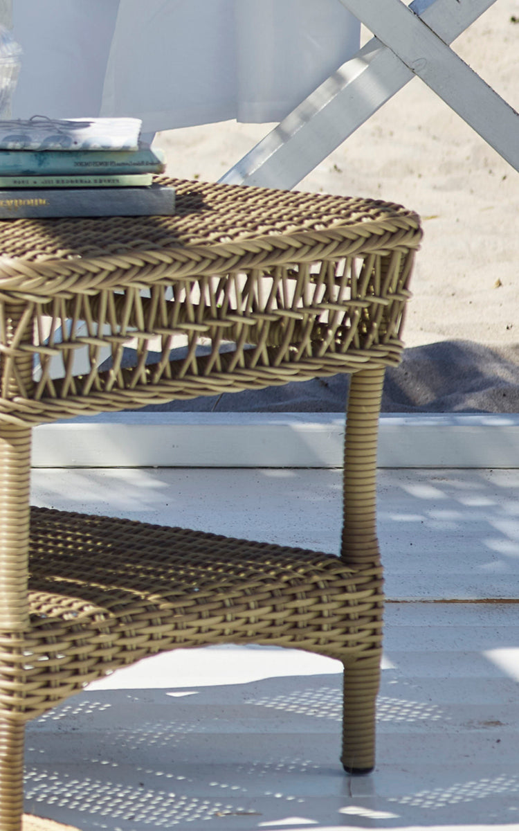 This is a close-up image of Susy Side Table in antique Grey ArtFibre Aluminium.