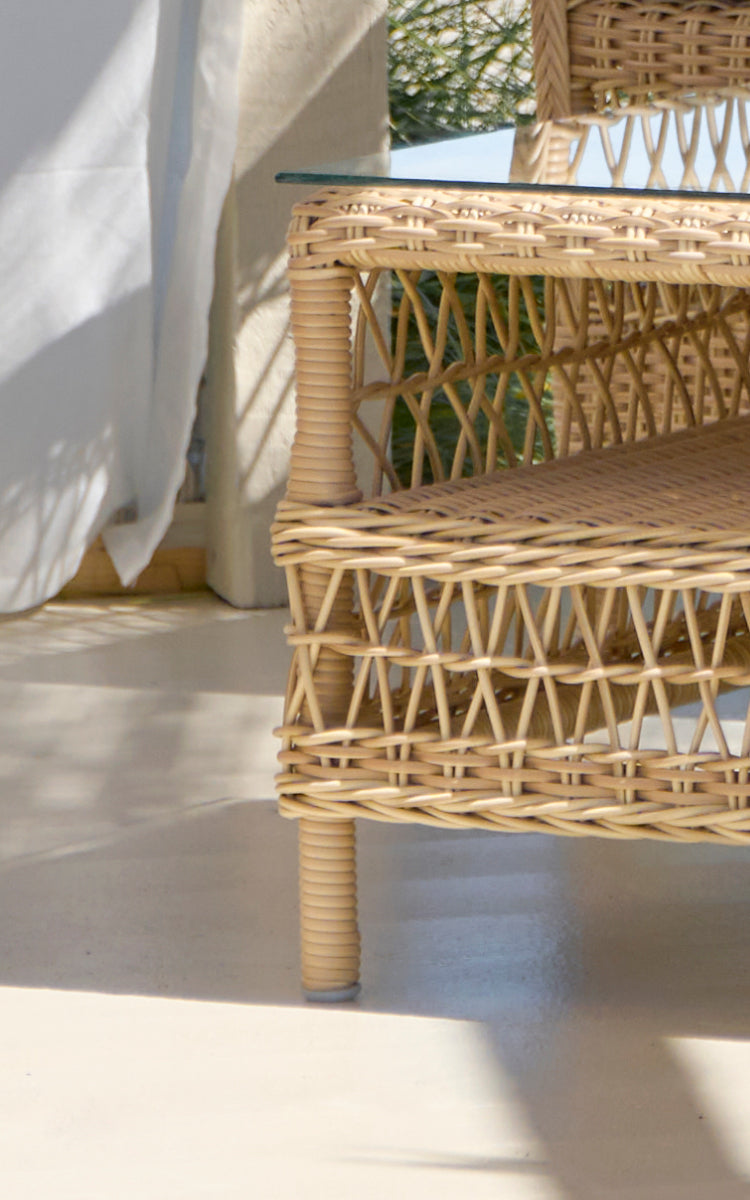 This is a close-up image of Hazel Coffee Table in natural ArtFibre Aluminium.