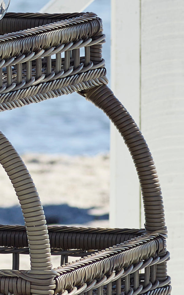 This is a close-up image of James Trolley in antique grey artfibre aluminium.