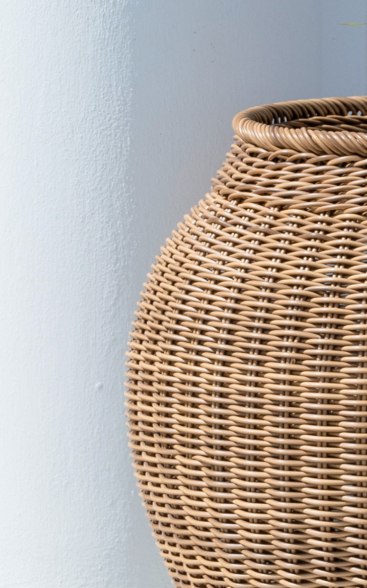 This is a close-up image of Alma Basket in chestnut core weave ArtFibre Aluminium.