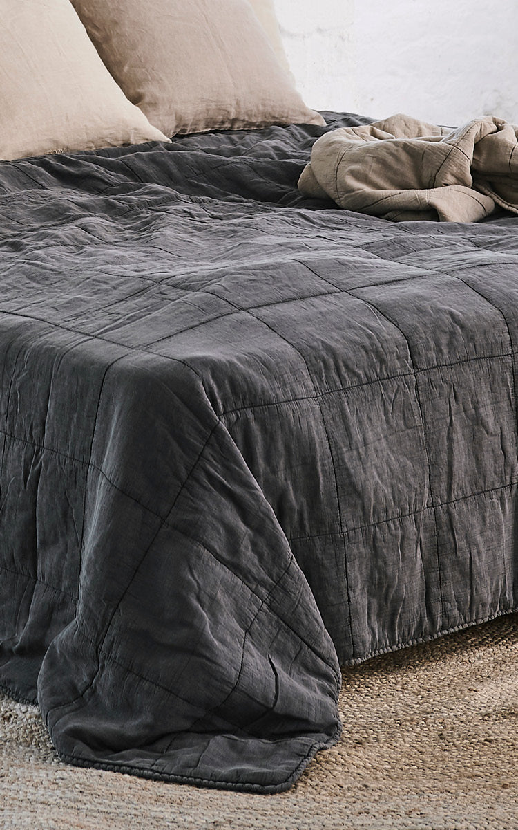 This is a close-up image of CTE058CH Bedspread in charcoal Cotton.