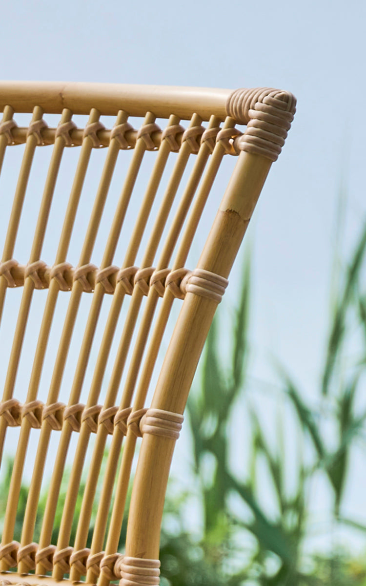 This is a close-up image of Elisabeth Exterior Dining Chair in natural Aluminium ArtFibre.