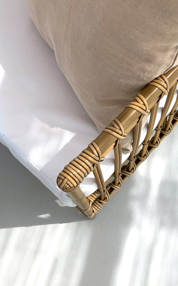 This is a close-up image of Caroline Exterior Sofa in antique Aluminium ArtFibre.