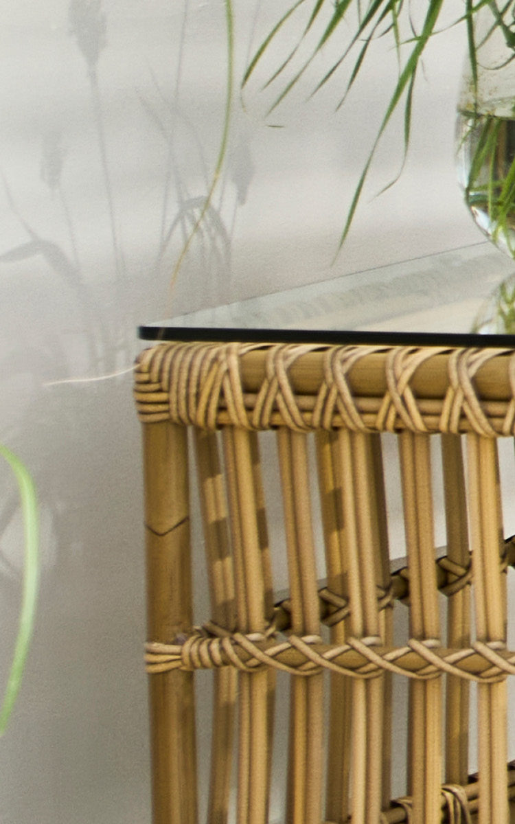 This is a close-up image of Caroline Exterior Table in antique Aluminium ArtFibre.