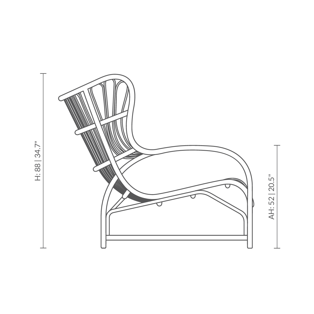This is a dimensions diagram of VB-17 - Teddy Lounge Chair. Technical drawing showing product measurements.