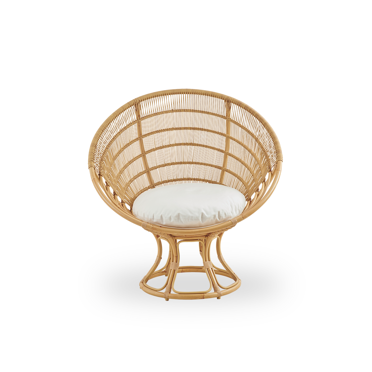 Front view of the Luna Exterior lounge chair designed by Franco Albini & Franca Helg.
Round outdoor lounge chair with an aluminium frame in hand-painted rattan look with ArtFibre windings.