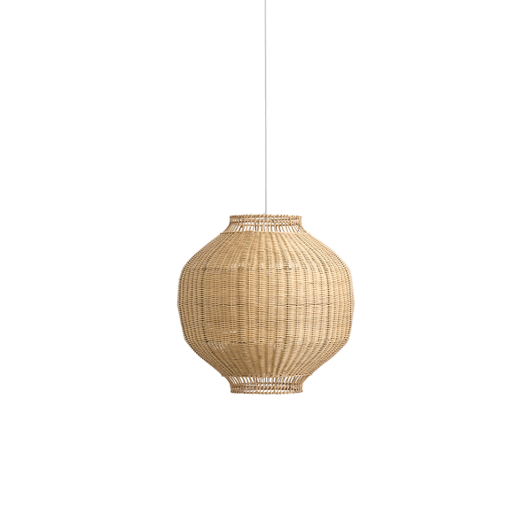Tomori rattan lampshade by Jin Kuramoto. Japan-inspired lampshade handcrafted in rattan with an inner steel frame giving it a good weight and stability.