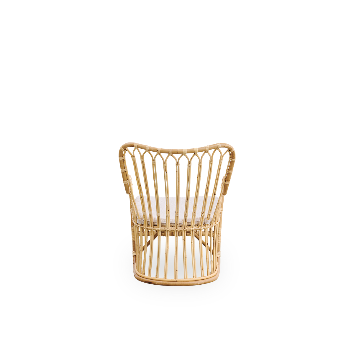 Plain back view of Tulip lounge chair designed by Tove Kindt-Larsen, with soft organic lines. Handcrafted from high-quality Indonesian rattan.