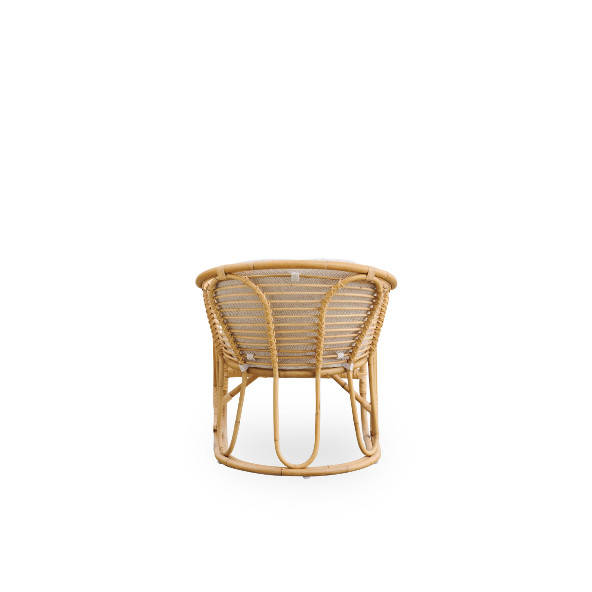 Plain back view of Swing lounge chair designed by Tove Kindt-Larsen. Handcrafted from high-quality Indonesian rattan and fitted with seat and back cushion.