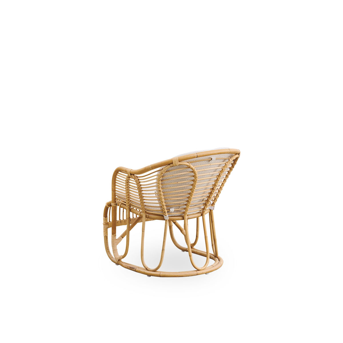 Back side view of the Swing lounge chair designed by Tove Kindt-Larsen.
Handcrafted from high-quality Indonesian rattan and fitted with seat and back cushion.